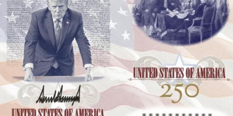 Close-up collage of a United States banknote featuring Abraham Lincoln and a group of people, with the text UNITED STATES OF AMERICA visible.