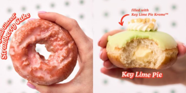 Krispy Kreme summer lineup featuring the Strawberry Cake, Key Lime Pie, Lemon Bar, and Cannoli Inspired doughnuts