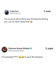 Post showing a tweet from Kalya love (@Lovergurl_5) accusing someone of being delusional, with crying emoji. Text: 'You so press about Remy you thinking she dissing you ..you so damn delusional 😭'