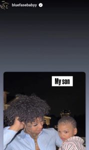 Nighttime photo of a woman with curly hair holding a young boy; captioned 'My son' in the corner.