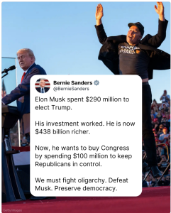 Two men on a stage: a speaker at a podium on the left and a man jumping with arms raised on the right, with a large Twitter-style quote card overlaying the foreground.