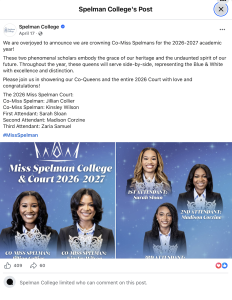 Co Miss Spelman Annoucement