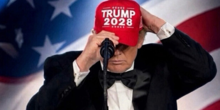 Trump AI images posted to Truth Social showing a Trump 2028 hat and an Iranian oil tanker