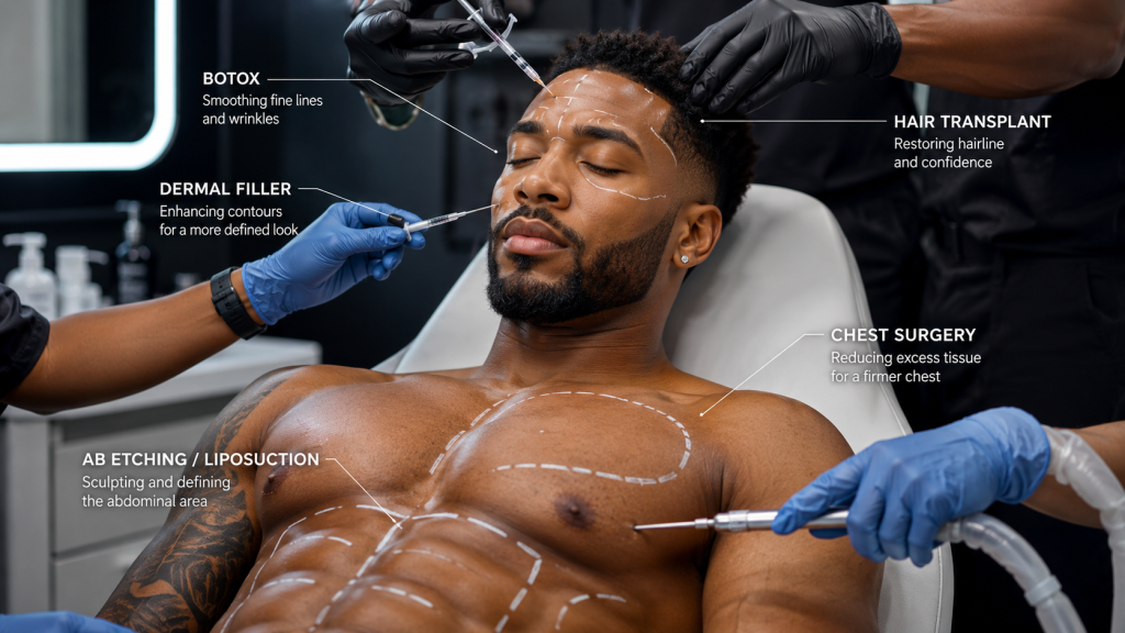 Your Man Might Be On The Table Too: Botox, Hair Transplants, Chest Surgery And Ab Etching Are Pulling More Men Into Cosmetic Offices