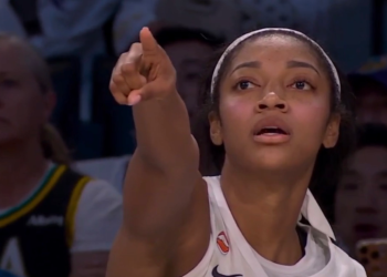 Angel Reese on the court during the Atlanta Dream game against the Los Angeles Sparks at Crypto.com Arena