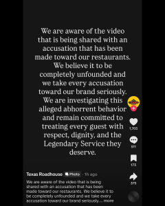 texas roadhouse response