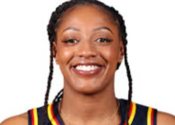 Kelsey Mitchell celebrates breaking the WNBA scoring record for a single season with the Indiana Fever