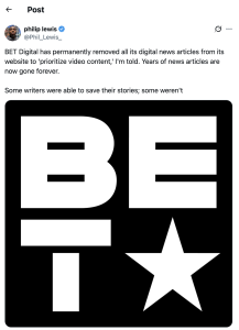 BET logo on a black background with large white letters 'BE' and a white star emblem