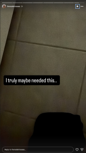 Screenshot 2026-09-08 at 111241 AM - Baller Alert Dimly lit interior with a slanted wall and dark shadows, overlaid by a black caption bubble that reads: 'I truly maybe needed this..'
