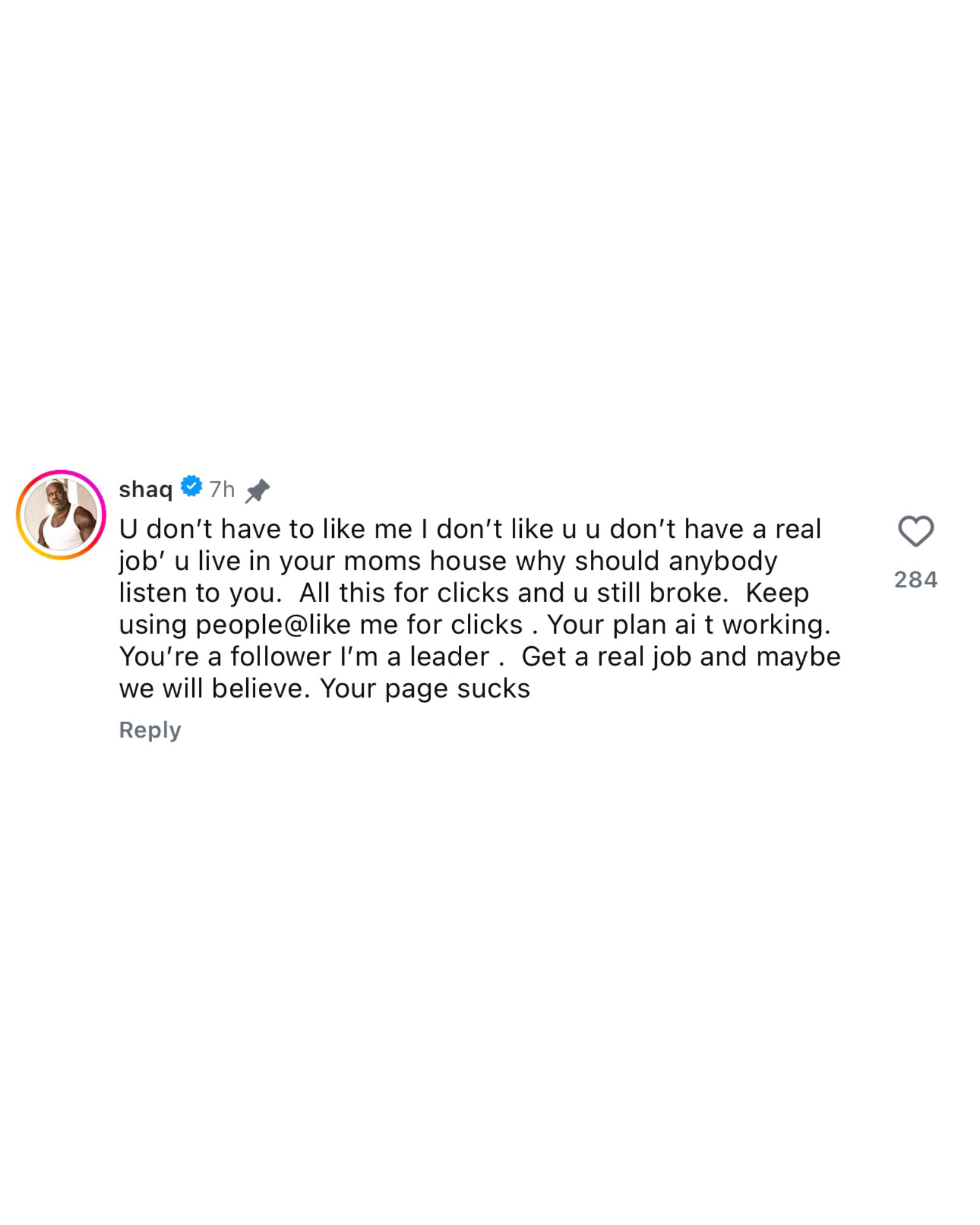 Shaq Instagram comment telling creator who criticized his honorary FBI badge that he is broke