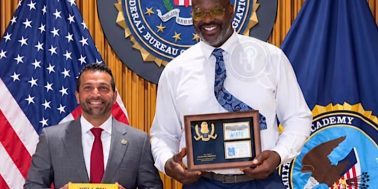 Shaq receives honorary FBI badge from FBI Director Kash Patel at Quantico