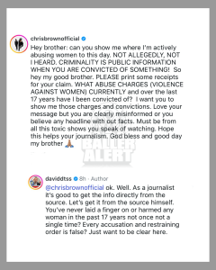 Instagram post screenshot showing a round profile picture with a blue verification badge and a long block of text about alleged abuse; watermark at bottom.