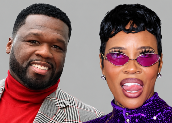 50 Cent and Tia Kemp - Baller Alert Tia Kemp GoFundMe split photo of 50 Cent and Tia Kemp