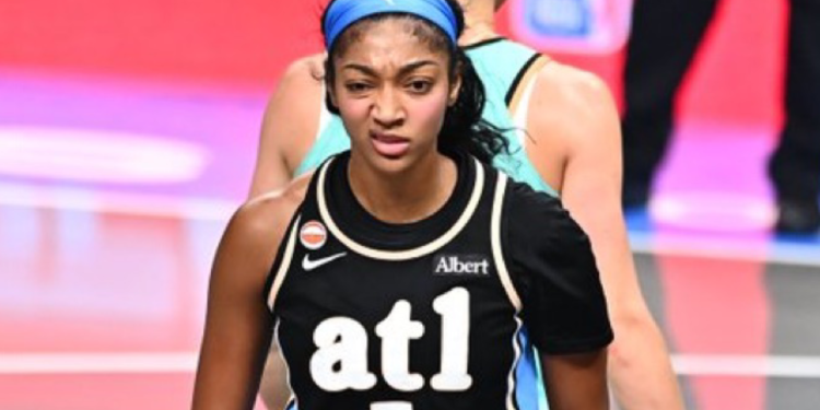 Angel Reese of the Atlanta Dream reacts during Game 2 of the WNBA semifinals against the New York Liberty