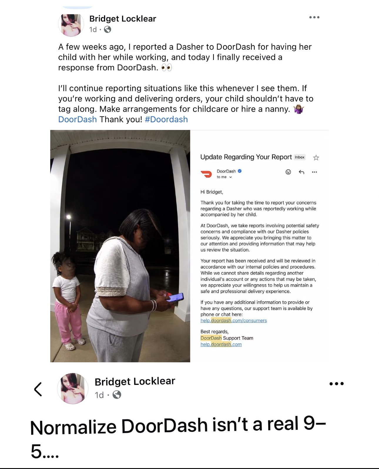 DoorDash mom reported in Bridget Locklear's viral Facebook post