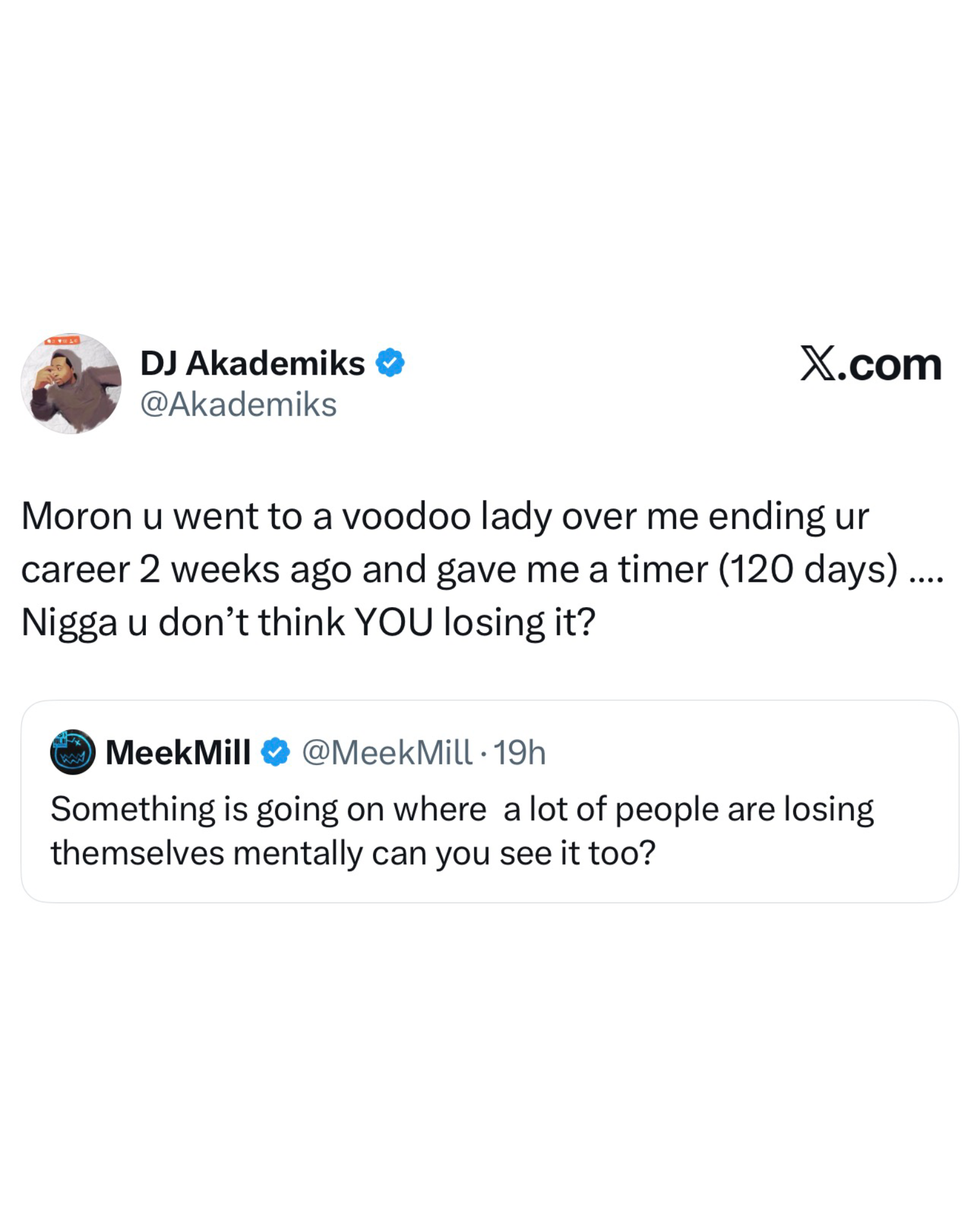 Meek Mill voodoo claim made by DJ Akademiks on X