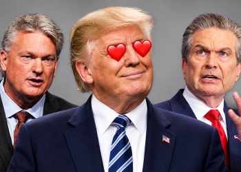 Donald Trump with heart eyes next to Republican candidates