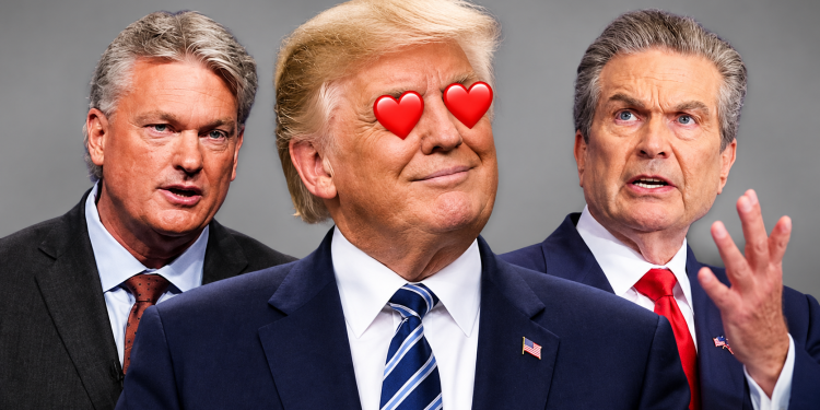 Donald Trump with heart eyes next to Republican candidates