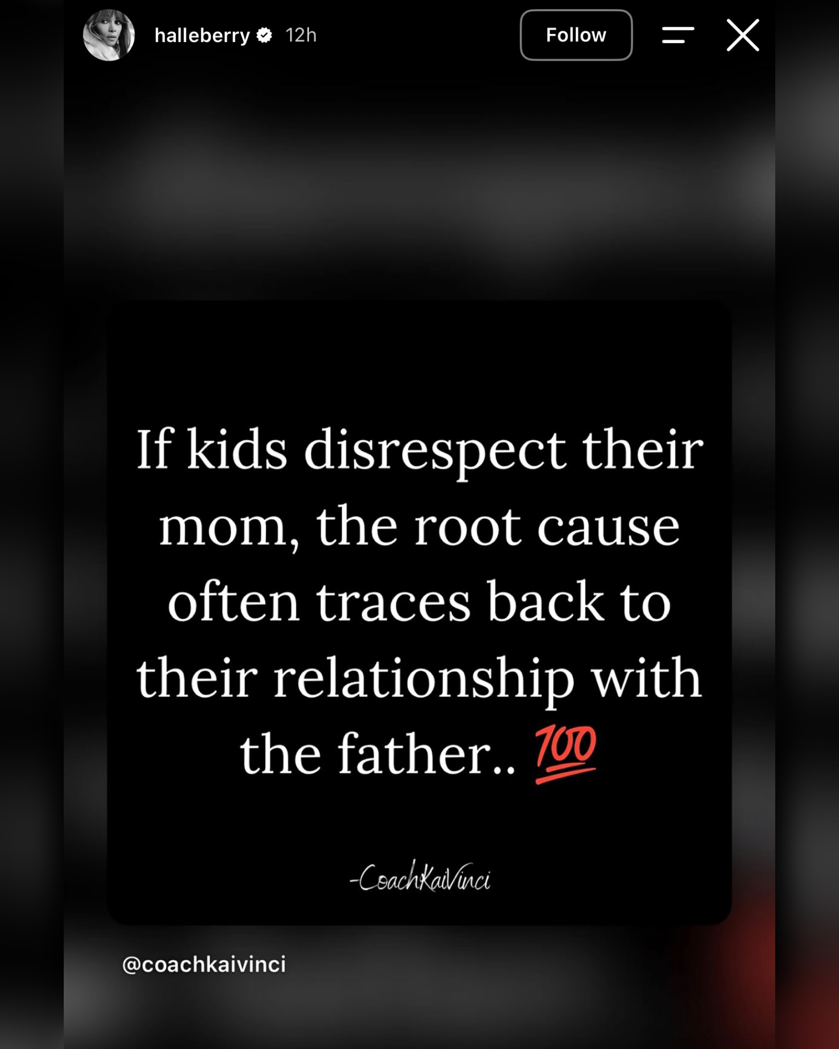 Halle Berry custody Instagram story quote about fathers