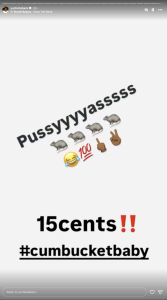 Diagonal line of bold text reading 'Pussyyyaasssss' with multiple rat emojis, a laughing-crying emoji, '100', and finger-point emojis on a pale background.
