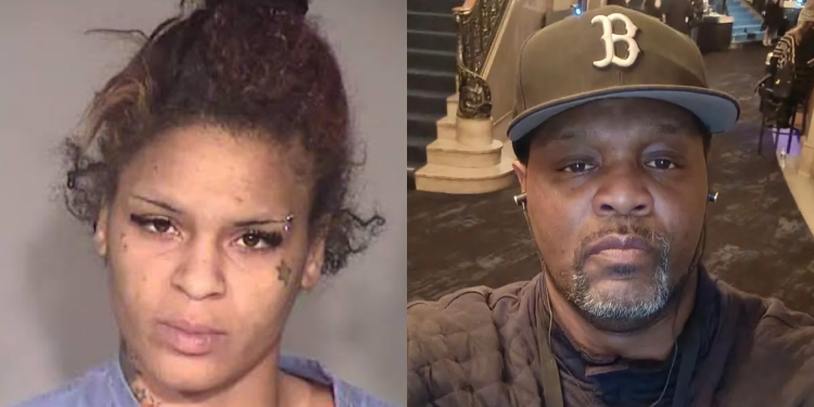 Shakia Vanderbilt booking photo beside security guard Ulysses Bear Davis