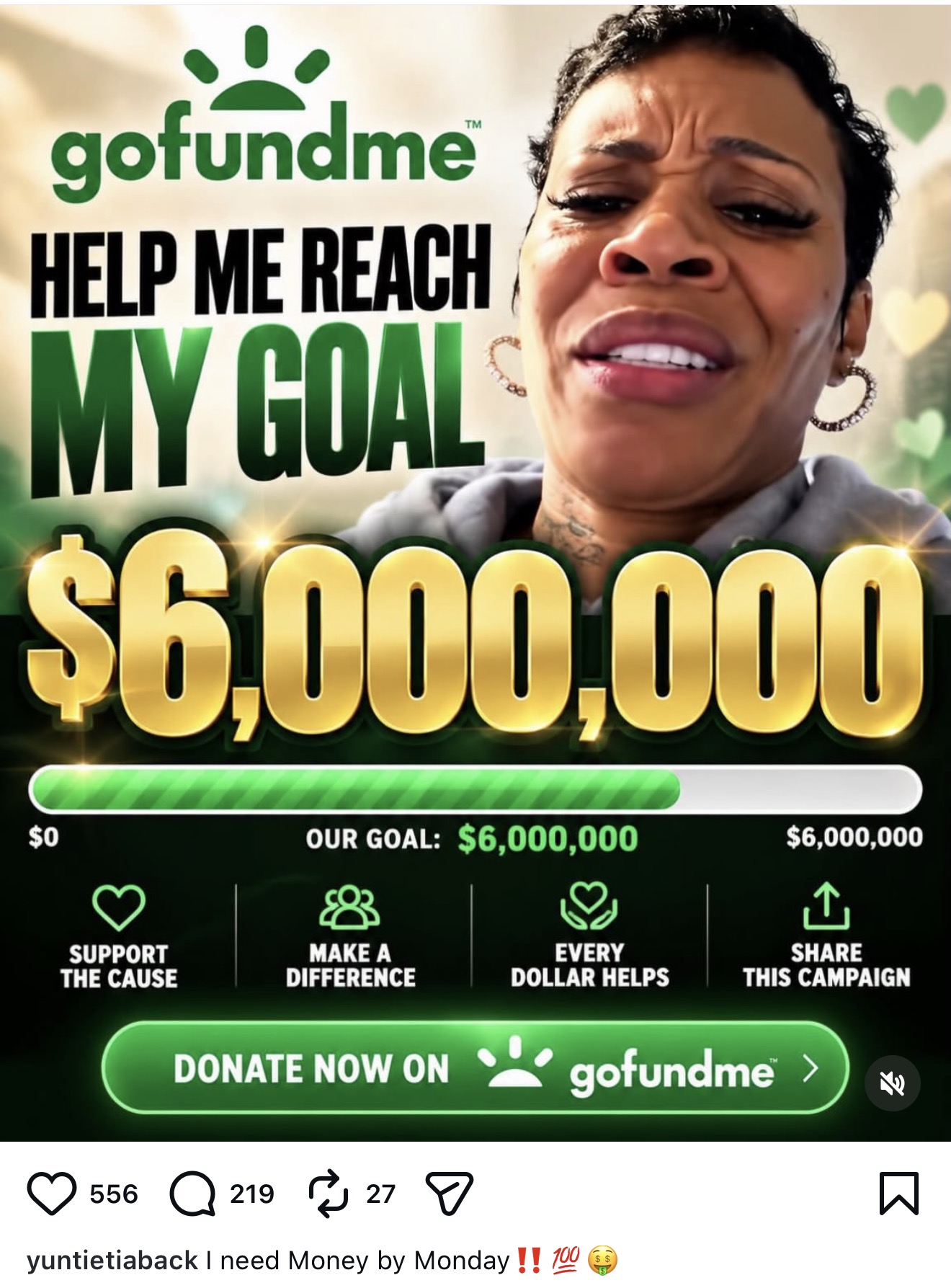 Tia Kemp GoFundMe graphic asking for  million aimed at 50 Cent