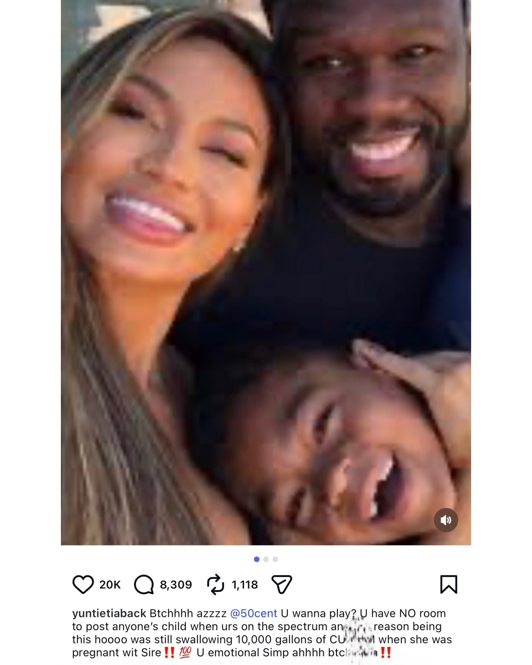 Tia Kemp Instagram post calling out 50 Cent over Daphne Joy and their son Sire