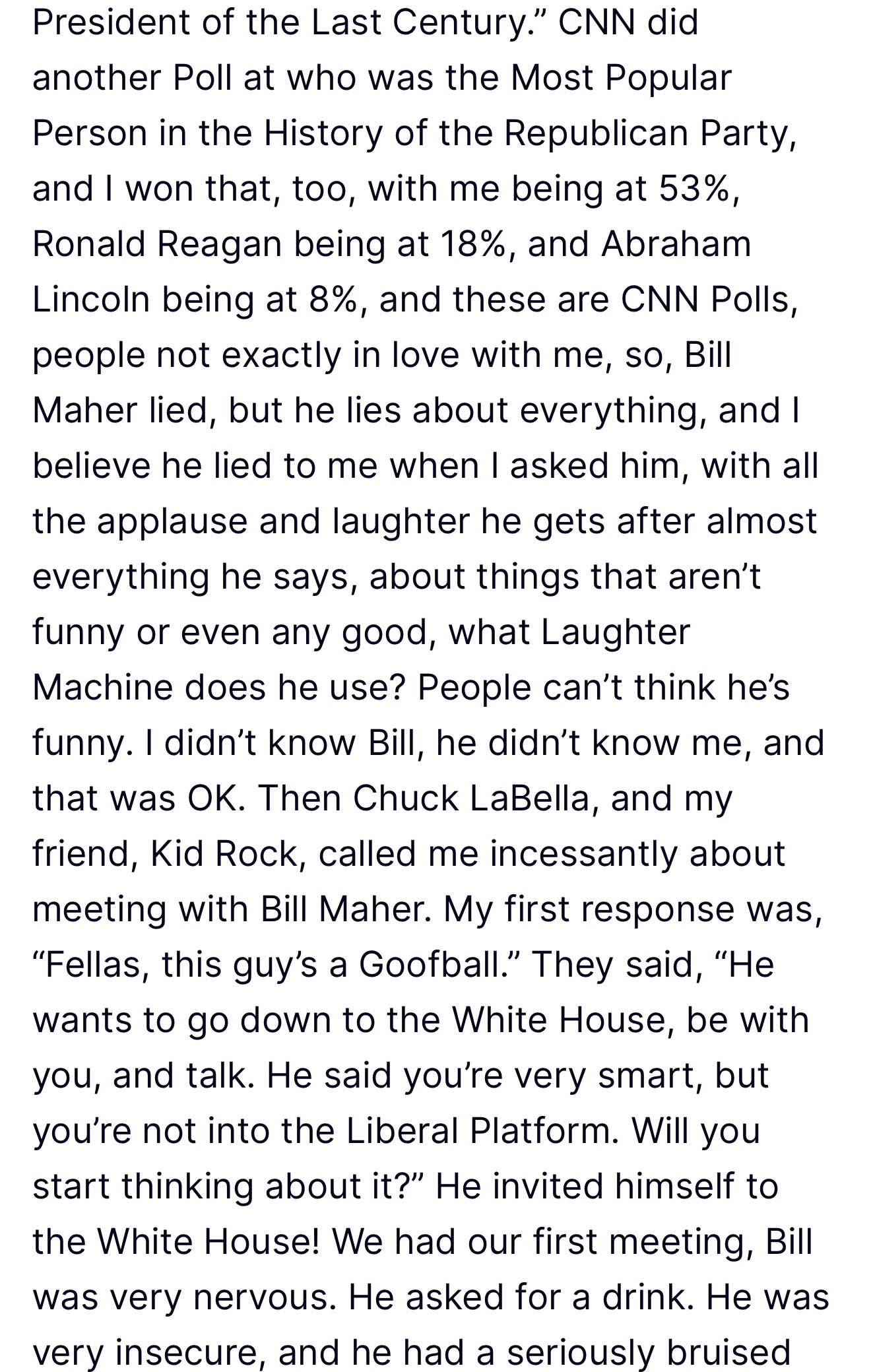 Trump Truth Social post calling Bill Maher a complete and total loser, part 3