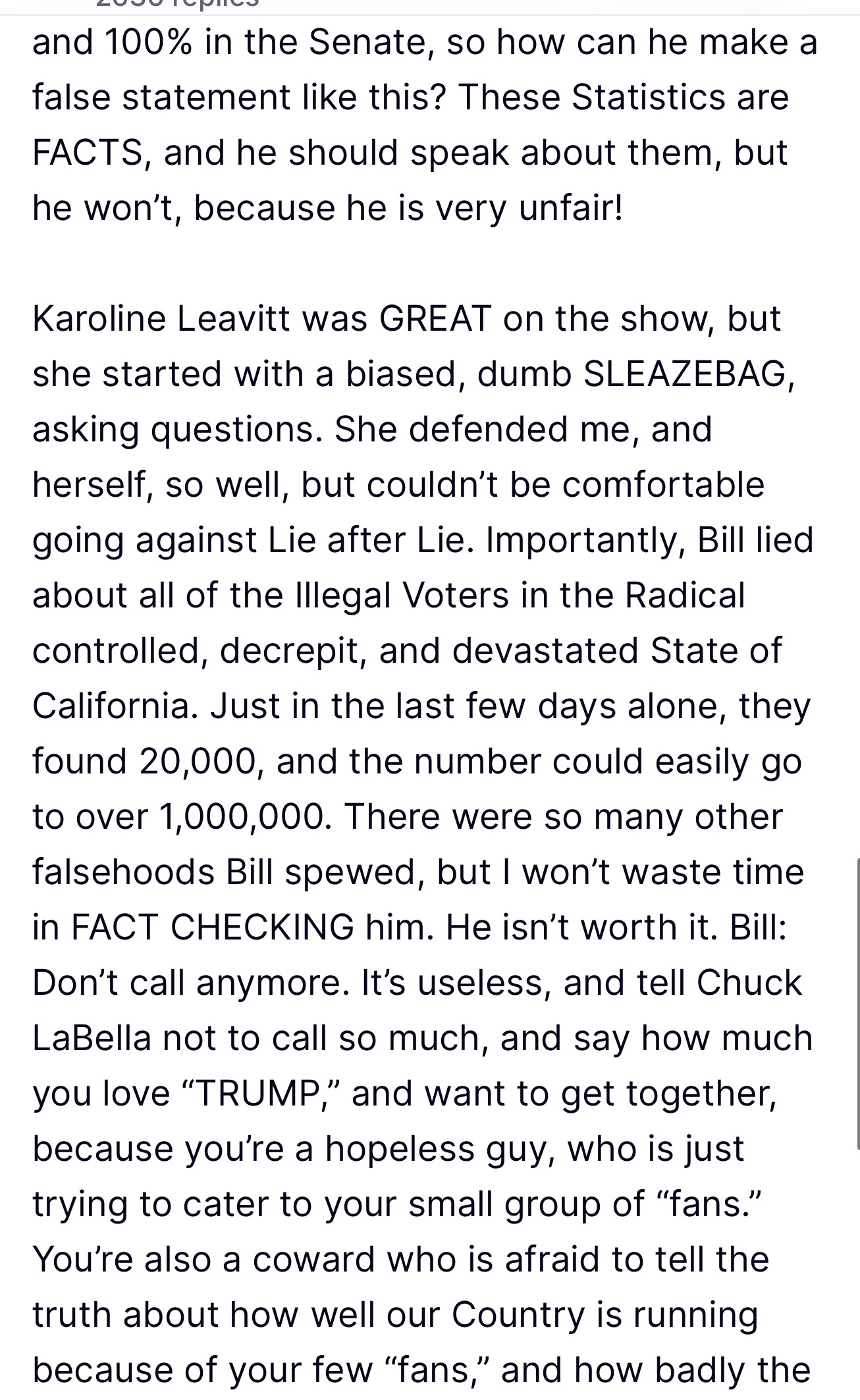 Trump Truth Social post calling Bill Maher a complete and total loser, part 6