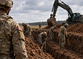 Army bulldozer fills mass graves trench during Fort Bragg drill