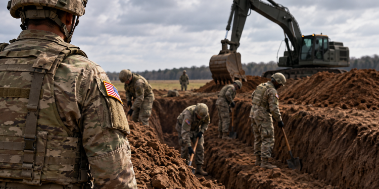 Army bulldozer fills mass graves trench during Fort Bragg drill